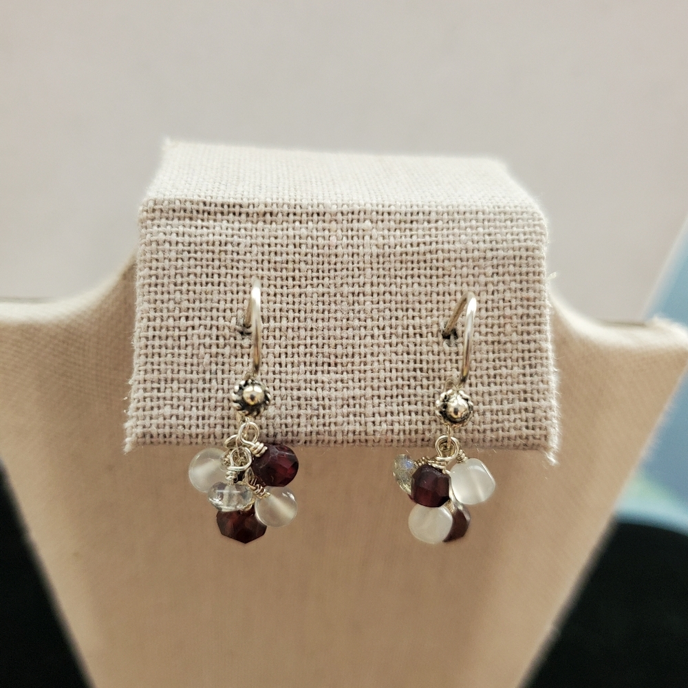 Garnet & Moonstone Dangle Earrings - Picture 4 of 10